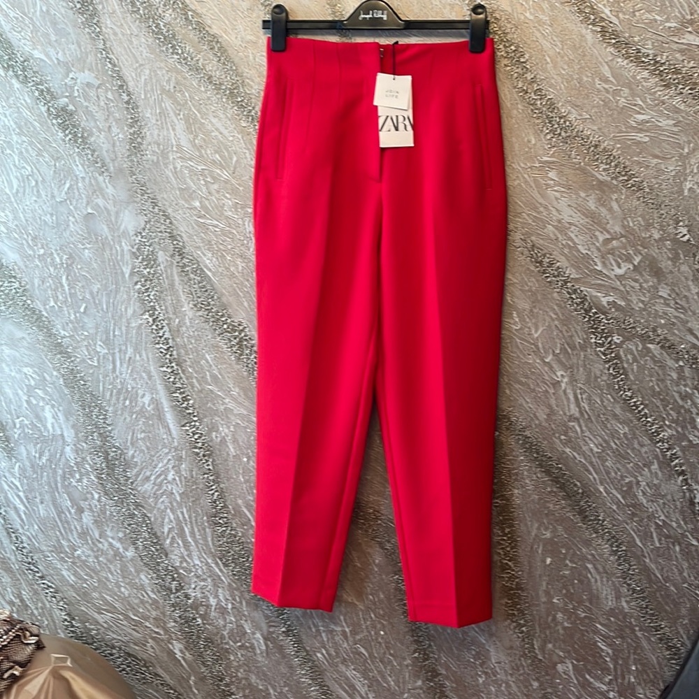 Zara red  high waisted pants